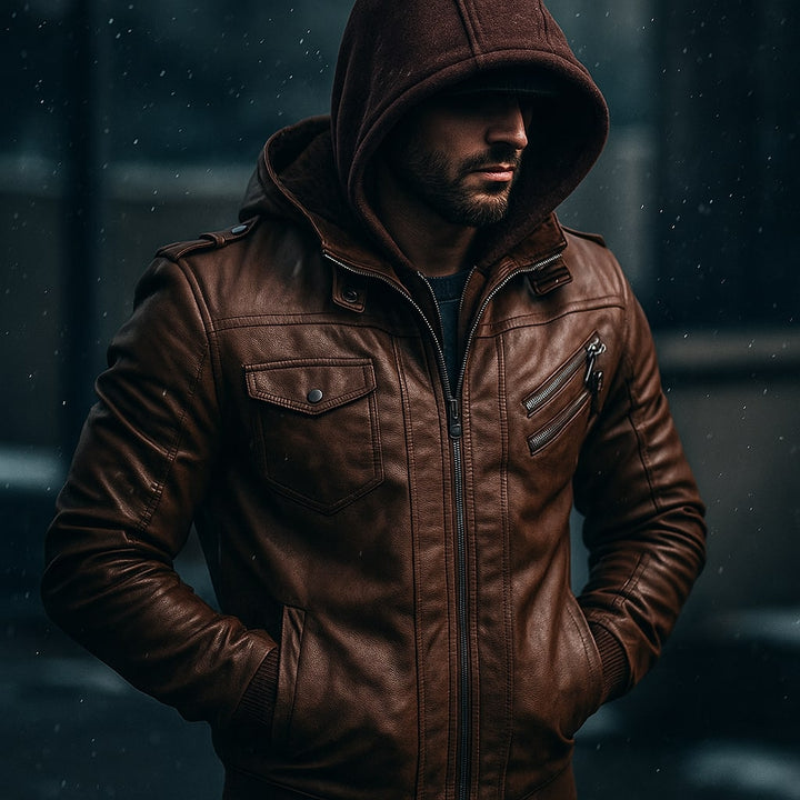 Leonardo Leather Hooded Jacket