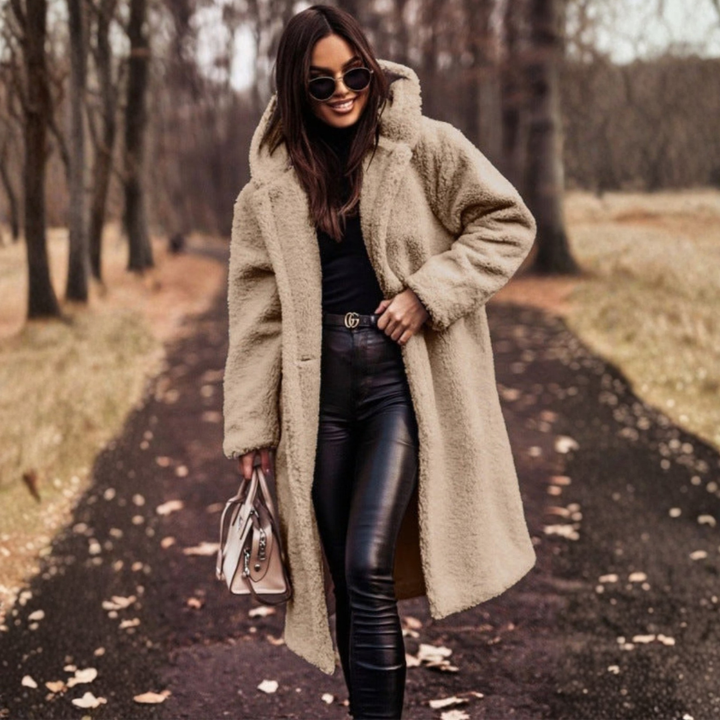 Women's Teddy Coat with Hood and Large Buttons