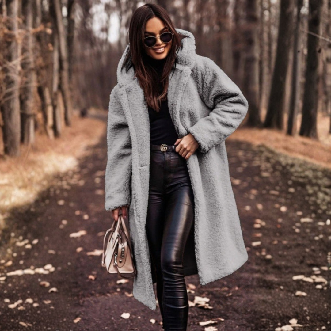 Women's Teddy Coat with Hood and Large Buttons