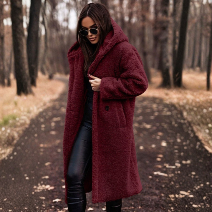 Women's Teddy Coat with Hood and Large Buttons
