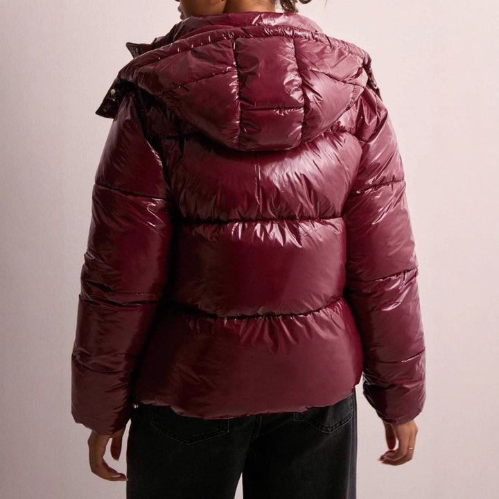 Women's Padded Jacket with Adjustable Hood and Zipped Pockets