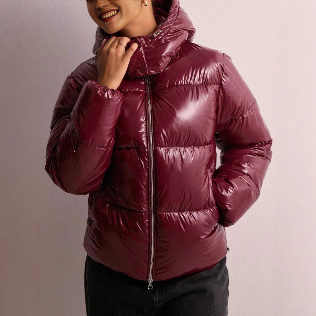 Women's Padded Jacket with Adjustable Hood and Zipped Pockets