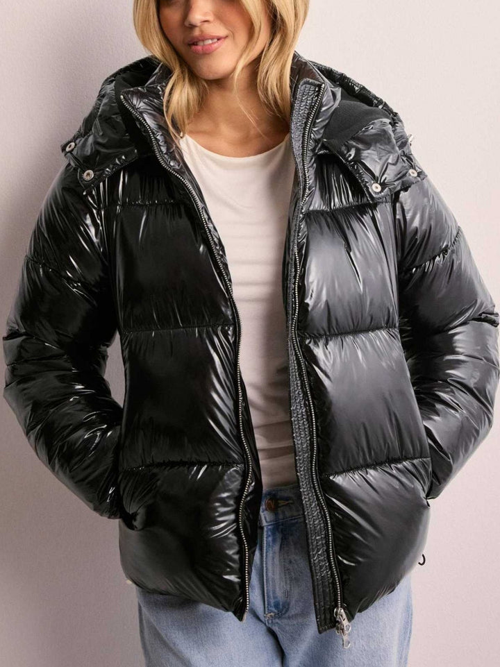 Women's Padded Jacket with Adjustable Hood and Zipped Pockets