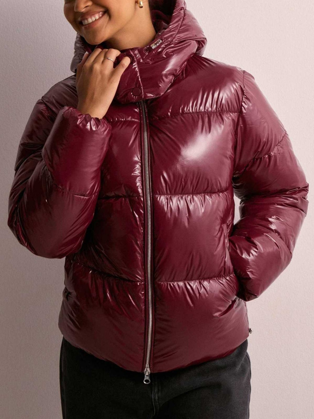 Women's Padded Jacket with Adjustable Hood and Zipped Pockets